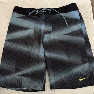 Nike Men's Black and Gray Board Shorts with Yellow Accent